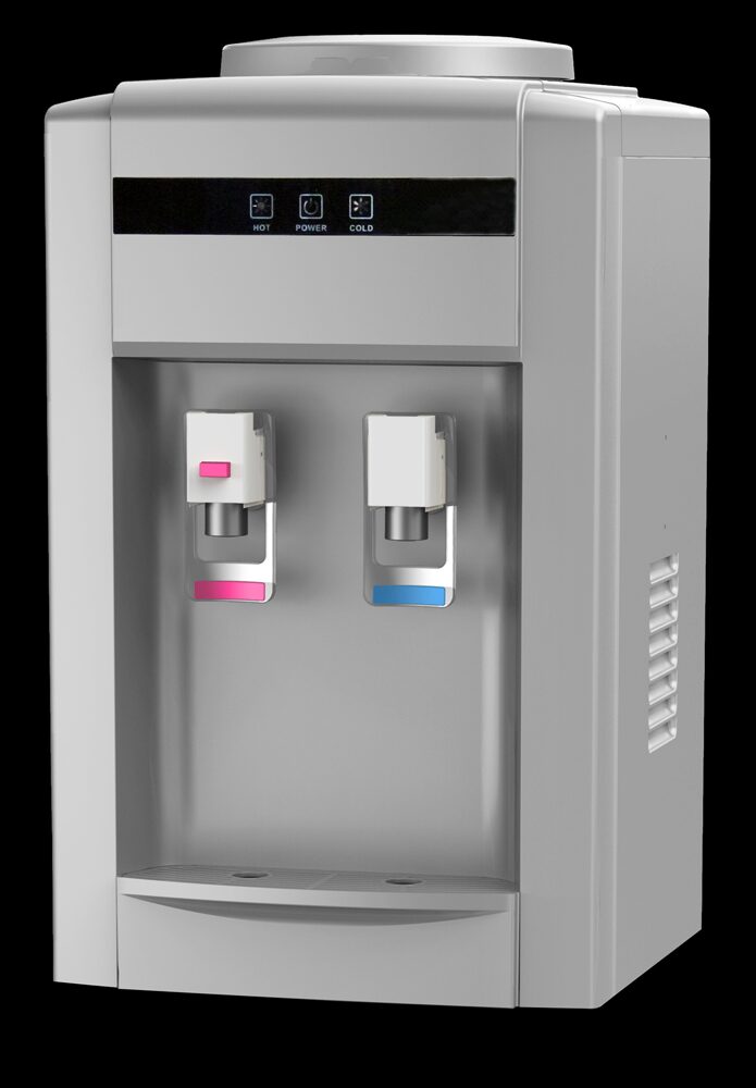 Countertop desk type water dispenser with custom retail packaging graphics