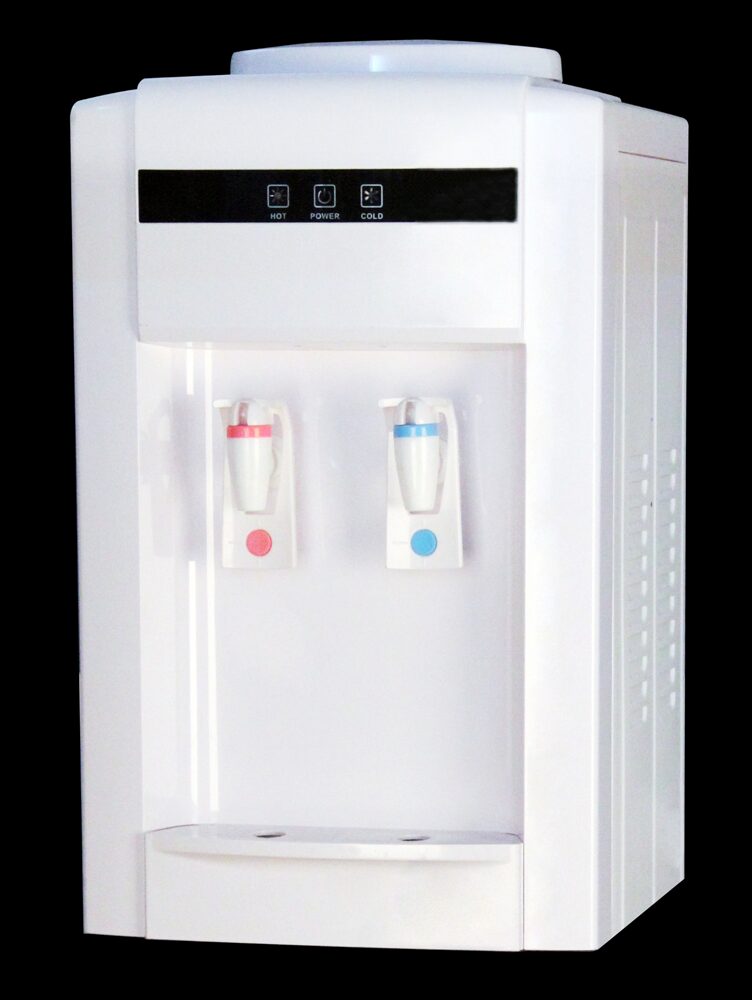 Countertop desk type water dispenser with custom retail packaging graphics