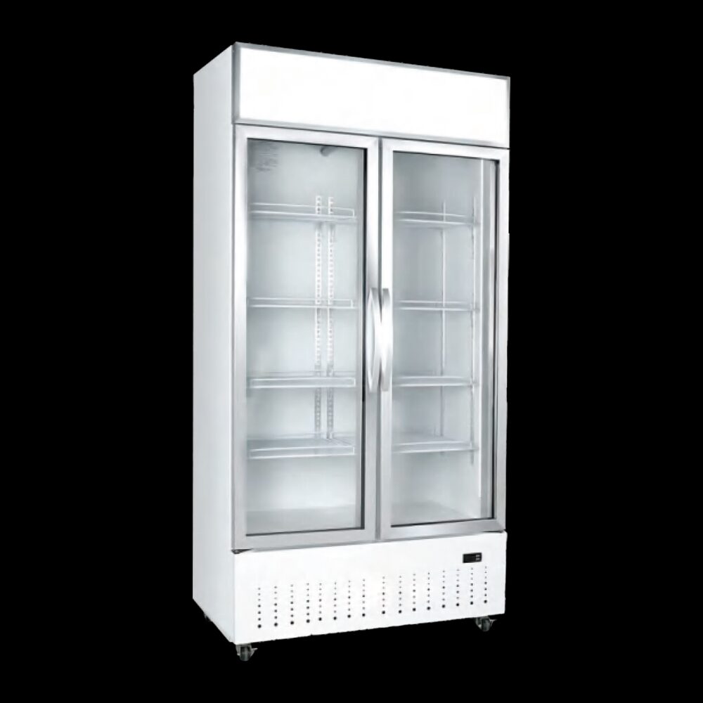 Glass door chest freezer display unit sourced for retail supermarket wholesale networks.