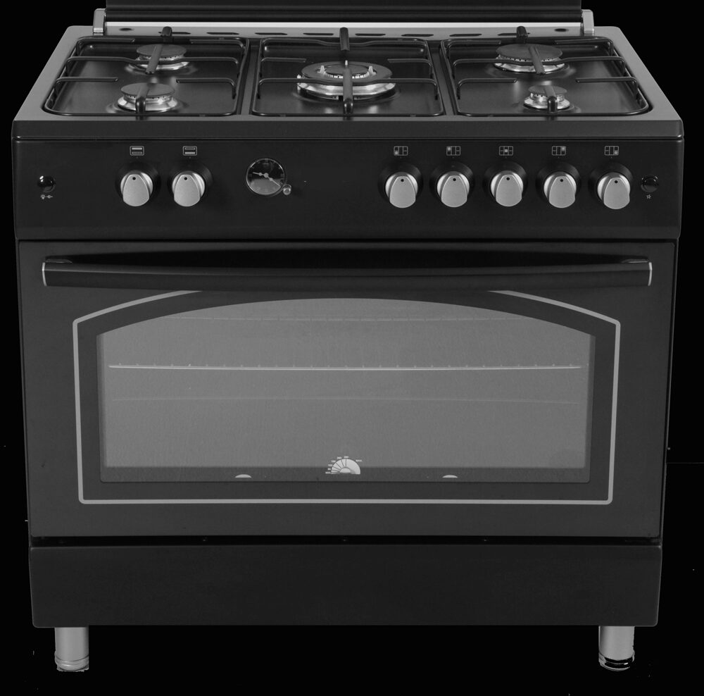 Free standing gas cooker oven unit showcasing industrial manufacturing design