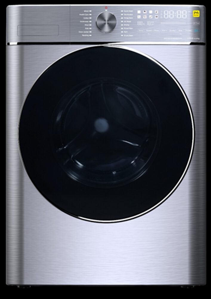 Front loading smart washing machine showcasing custom corporate product design