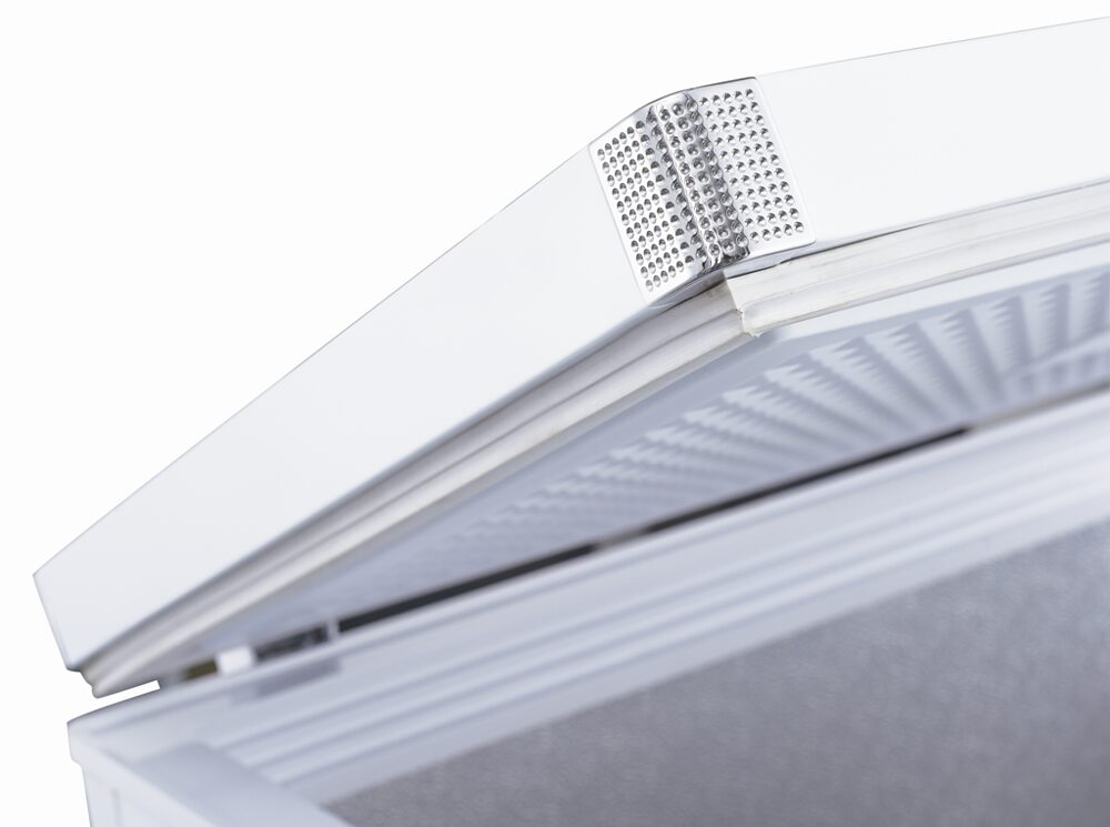 Commercial solid door chest freezer unit procured through global manufacturing sourcing services.