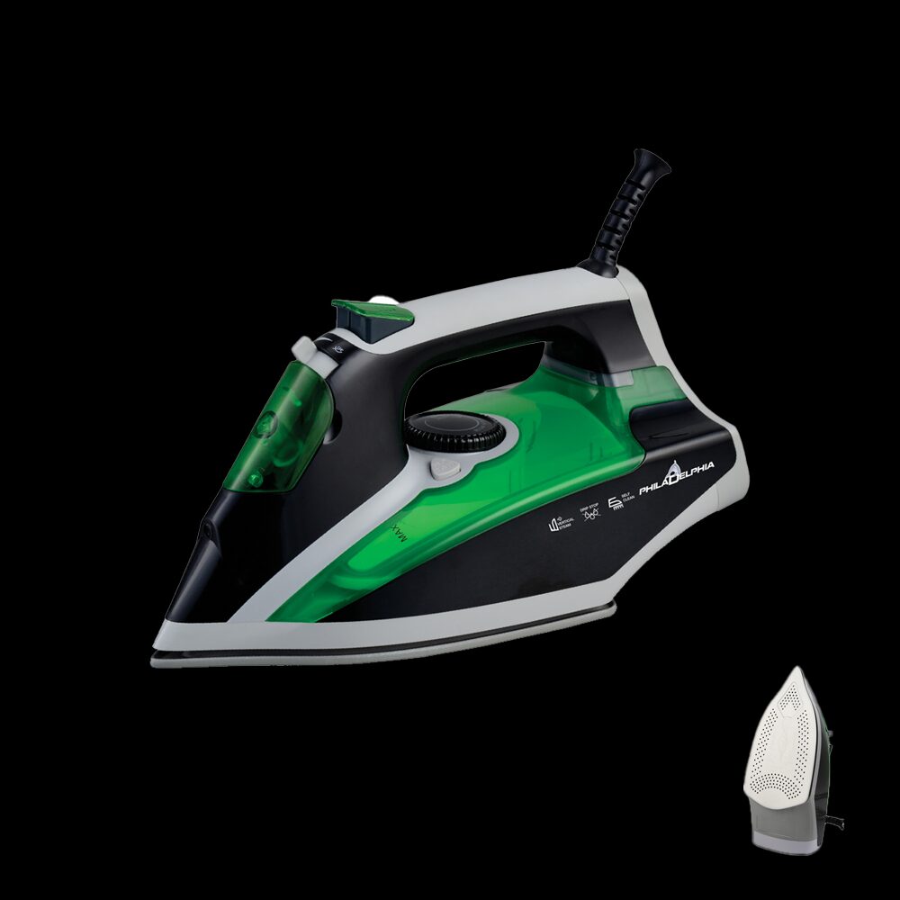 Handheld steam iron appliance with custom brand packaging layout
