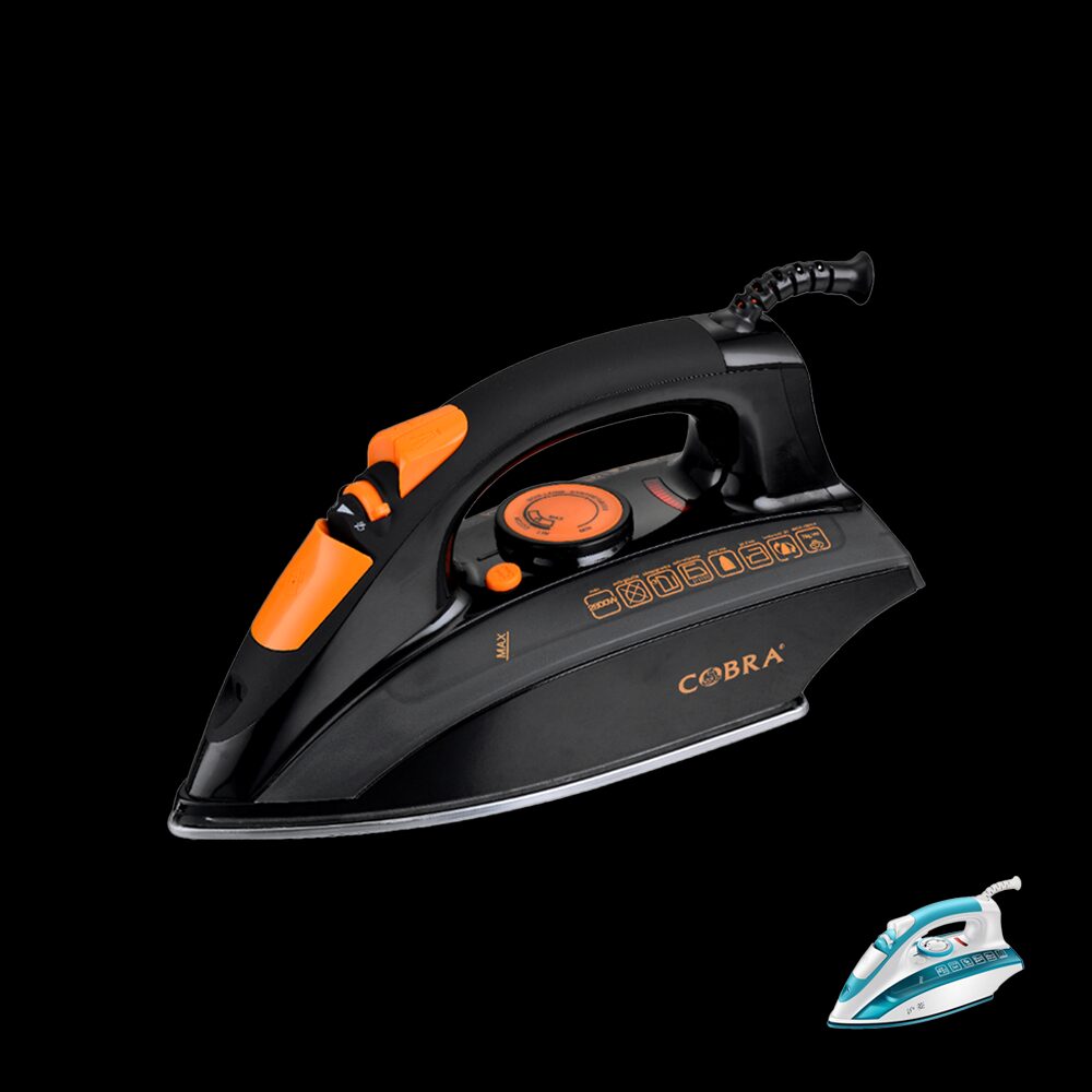 Handheld steam iron appliance with custom brand packaging layout