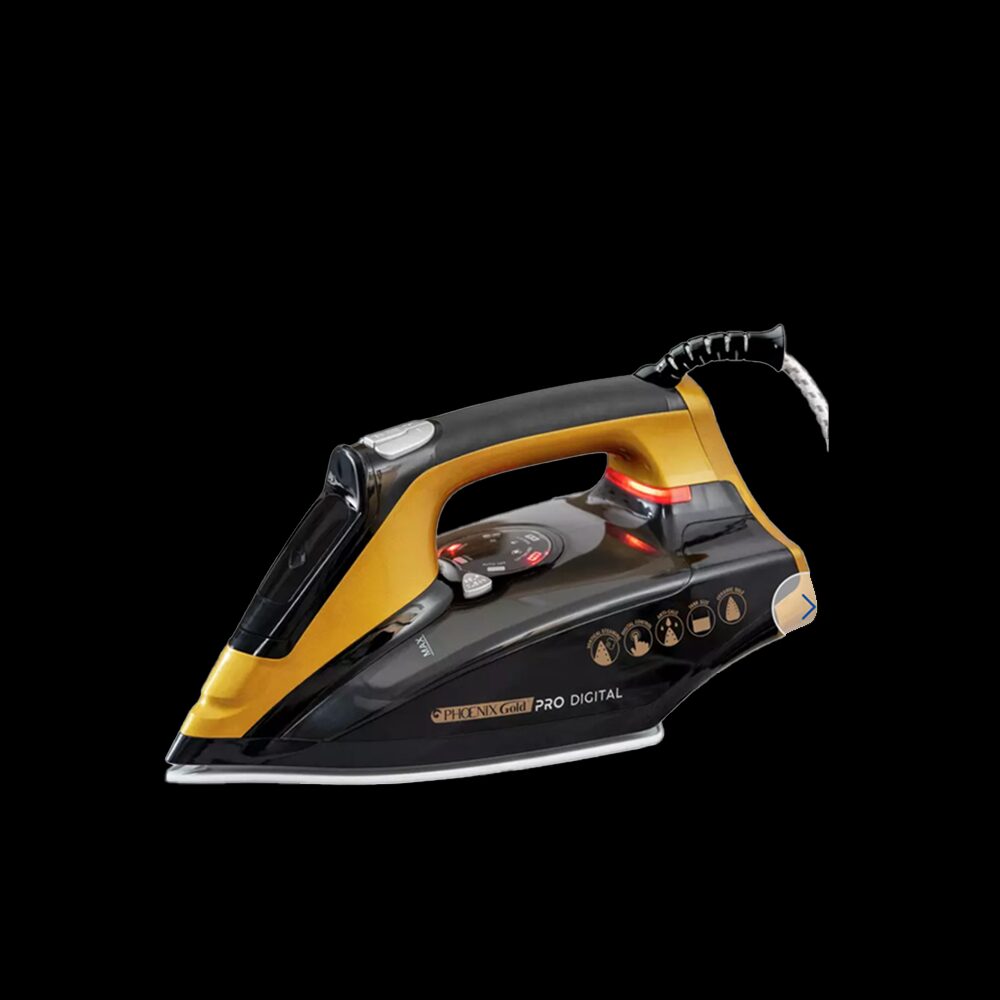 Handheld steam iron appliance with custom brand packaging layout